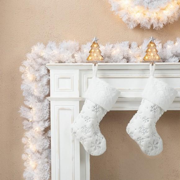 Glitzhome Glitzhome 9ft Pre-Lit White Pine Christmas Garland With 50 Warm White LED Lights And Timer