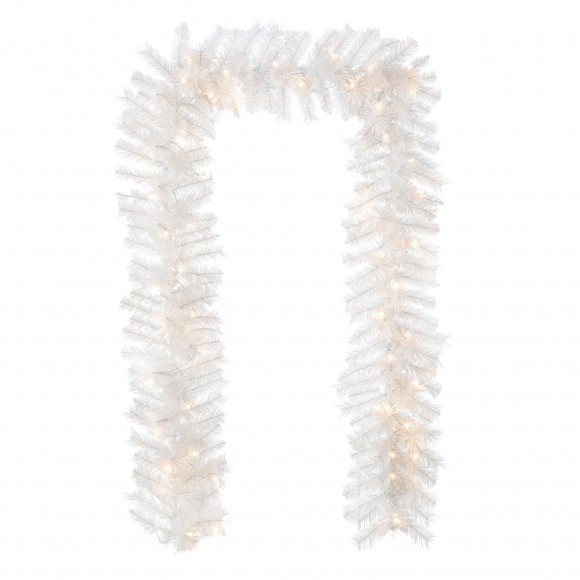 glitzhome Glitzhome 9ft Pre-Lit White Pine Christmas Garland with 50 Warm White LED Lights and Timer