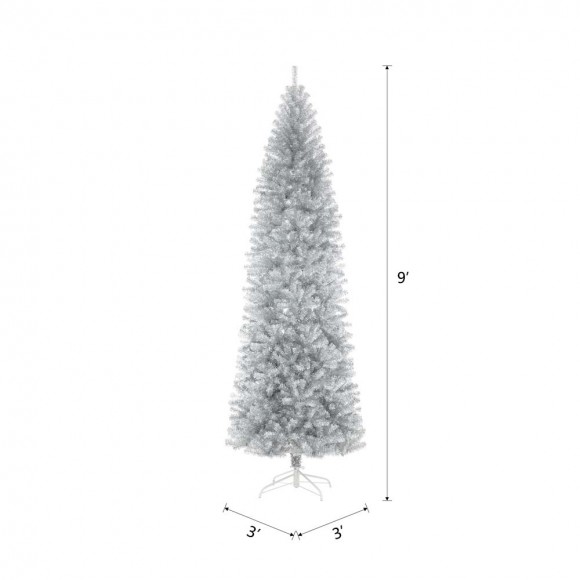 Glitzhome Glitzhome 9ft Silver Tinsel Artificial Christmas Tree