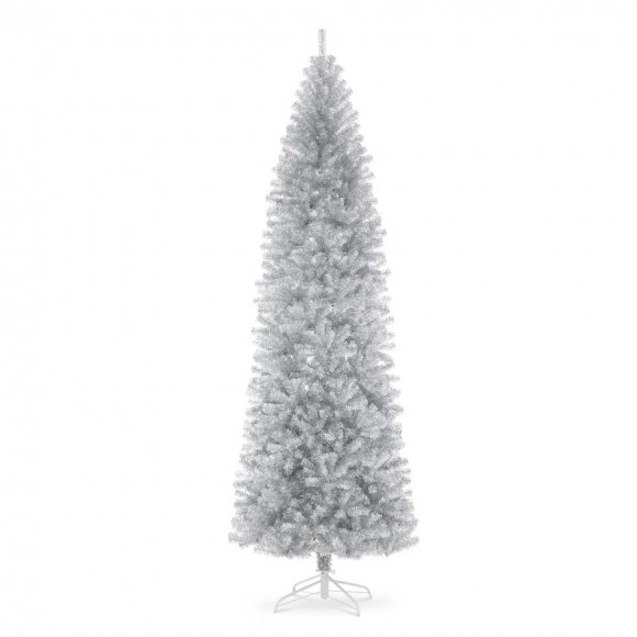 glitzhome Glitzhome 9ft Silver Tinsel Artificial Christmas Tree
