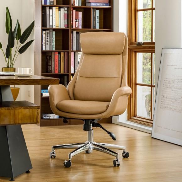 Glitzhome Glitzhome Adjustable High-Back Office Chair Executive Swivel Chair PU Leather Camel