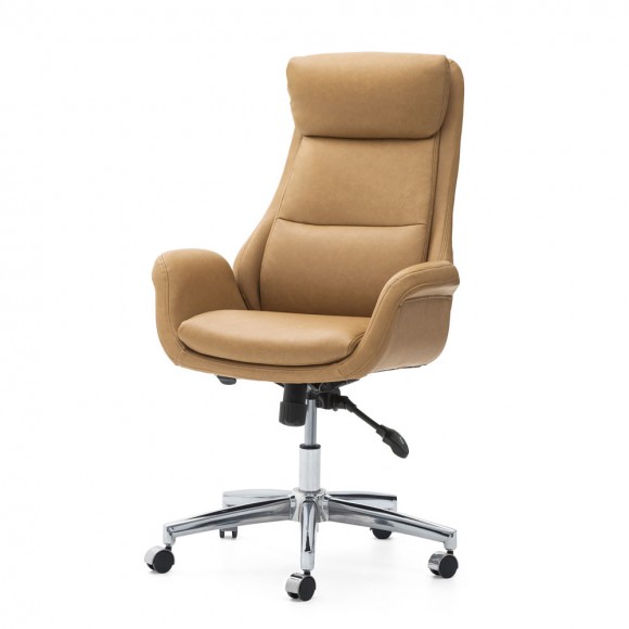 glitzhome Glitzhome Adjustable High-Back Office Chair Executive Swivel Chair PU Leather Camel
