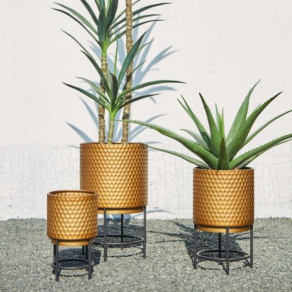 Glitzhome Glitzhome Antique Gold Honeycomb Patterned Metal Potted Planter Stand Set Of 3
