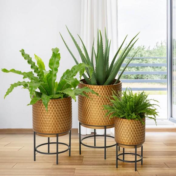 Glitzhome Glitzhome Antique Gold Honeycomb Patterned Metal Potted Planter Stand Set Of 3