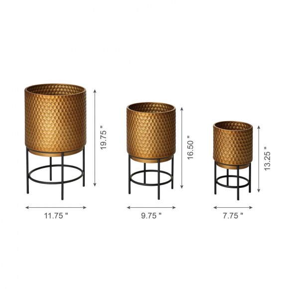 Glitzhome Glitzhome Antique Gold Honeycomb Patterned Metal Potted Planter Stand Set Of 3