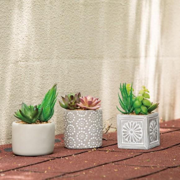 Glitzhome Glitzhome Artificial Succulent Plants In Cement Pots Set Of 3
