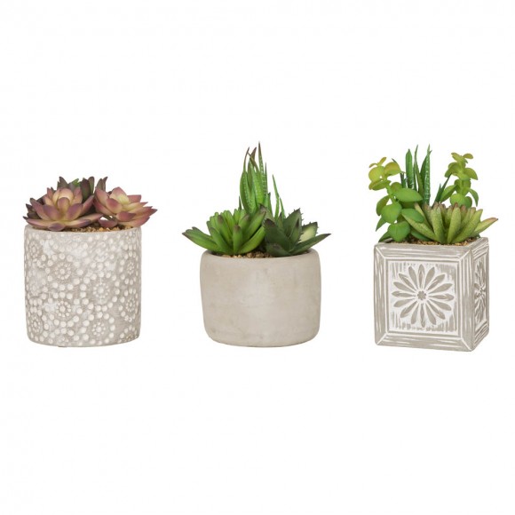 glitzhome Glitzhome Artificial Succulent Plants in Cement Pots Set of 3