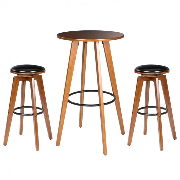 glitzhome Glitzhome Bamboo Bar Table and Set of 2 Bar Stools