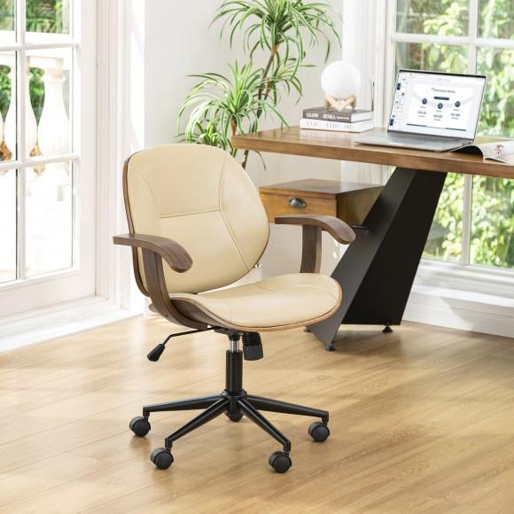 Glitzhome Glitzhome Beige Leatherette Gaslift Adjustable Swivel Office Chair