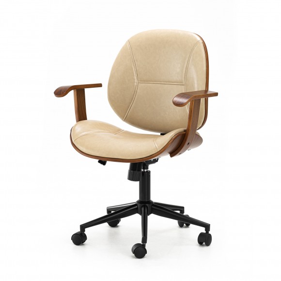 glitzhome Glitzhome Beige Leatherette Gaslift Adjustable Swivel Office Chair