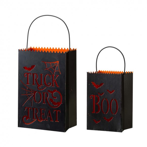glitzhome Glitzhome Black Halloween Metal Cutout "TRICK OR TREAT" Bucket Set of 2