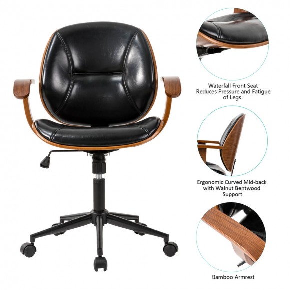 Glitzhome Glitzhome Black Leatherette Adjustable Swivel Desk Chair/Task Office Chair
