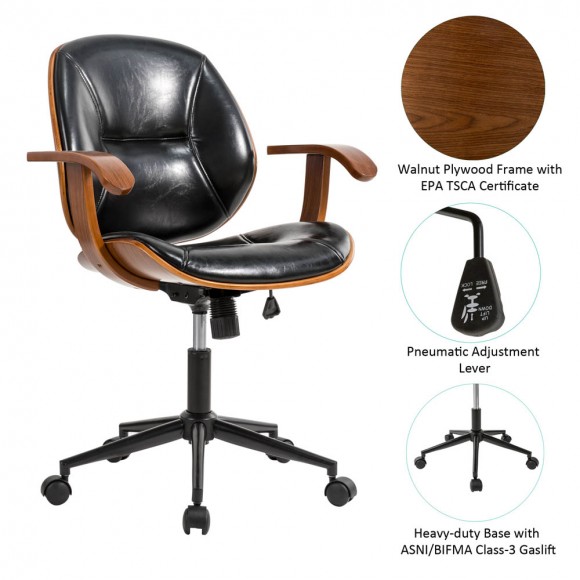 Glitzhome Glitzhome Black Leatherette Adjustable Swivel Desk Chair/Task Office Chair