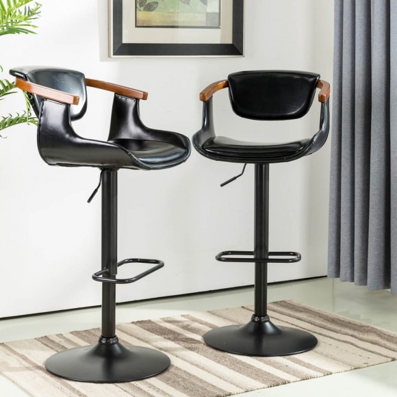 Glitzhome Glitzhome Black Leatherette Gaslift Adjustable Swivwl Bar Stools Set Of 2