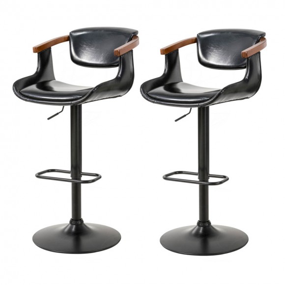glitzhome Glitzhome Black Leatherette Gaslift Adjustable Swivwl Bar Stools Set of 2