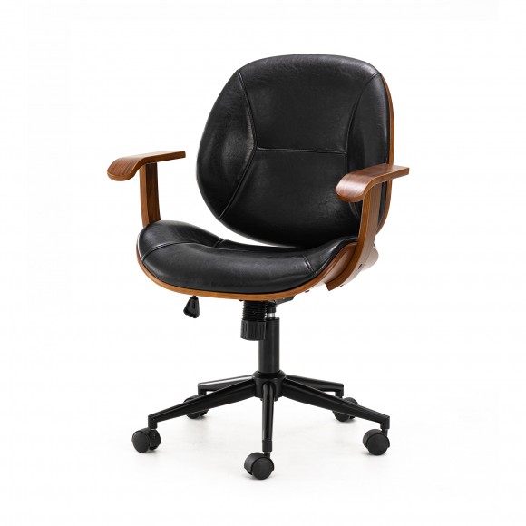 glitzhome Glitzhome Black Leatherette Gaslift Adjustable Swivel Office Chair