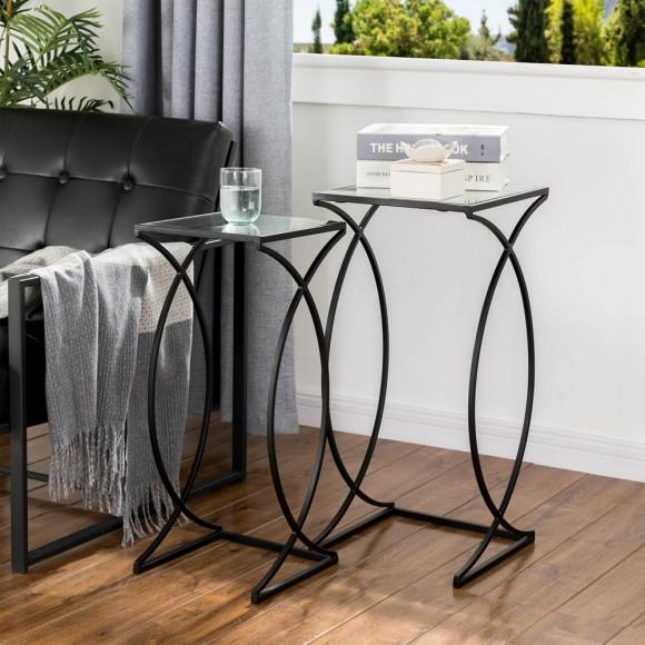 Glitzhome Glitzhome Black Metal Nesting Accent Table With Square Glass Top Set Of 2