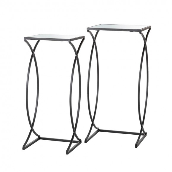 Glitzhome Glitzhome Black Metal Nesting Accent Table With Square Glass Top Set Of 2