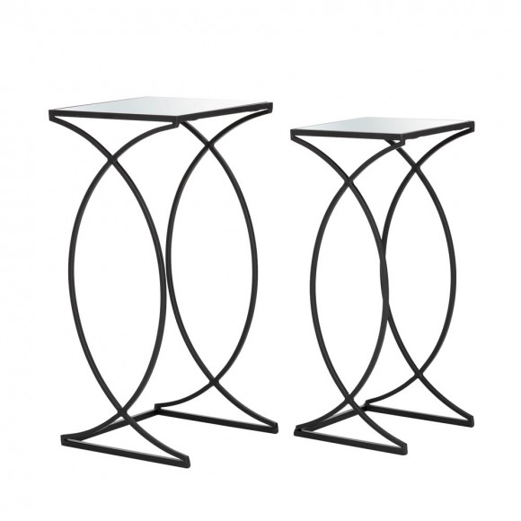 glitzhome Glitzhome Black Metal Nesting Accent Table with Square Glass Top Set of 2