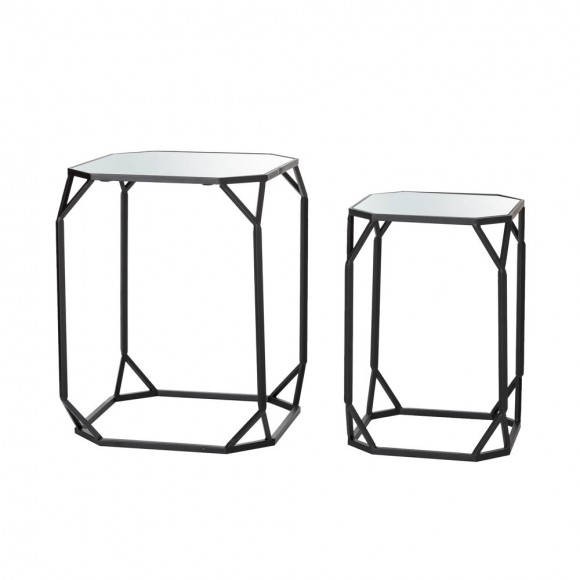 glitzhome Glitzhome Black Metal Nesting Side & End Accent Table with Glass Top Set of 2