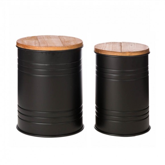 glitzhome Glitzhome Black Metal Storage Accent Table or Stool with Solid Wood Lid - Set of 2