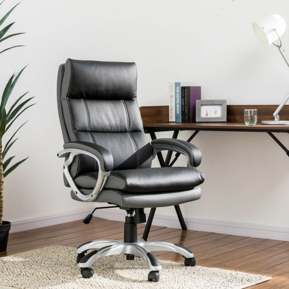 Glitzhome Glitzhome Black PU Leather Gaslift Adjustable High-Back Swivel Office Chair