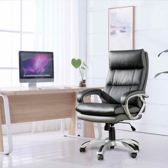 Glitzhome Glitzhome Black PU Leather Gaslift Adjustable High-Back Swivel Office Chair
