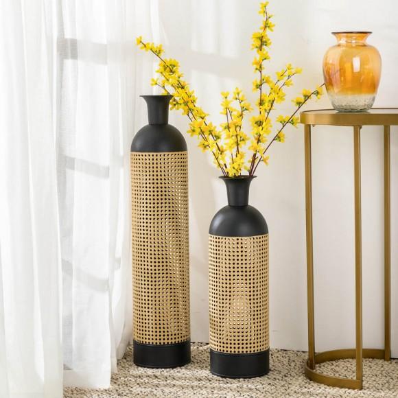 Glitzhome Glitzhome Boho Decorative Gold/Black Floor Metal Vase Set Of 2
