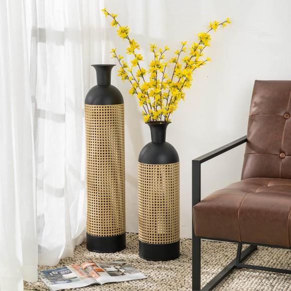 Glitzhome Glitzhome Boho Decorative Gold/Black Floor Metal Vase Set Of 2