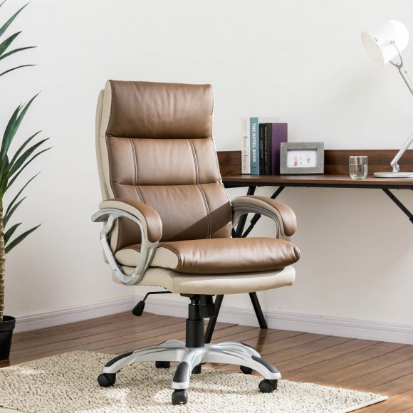 Glitzhome Glitzhome Brown PU Leather Gaslift Adjustable High-Back Swivel Office Chair