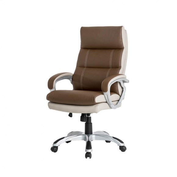 glitzhome Glitzhome Brown PU Leather Gaslift Adjustable High-Back Swivel Office Chair