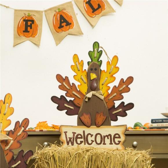 Glitzhome Glitzhome Burlap Wooden Autumn Turkey Welcome Sign Or Yard Stake