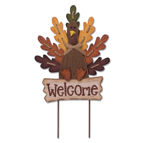 glitzhome Glitzhome Burlap Wooden Autumn Turkey Welcome Sign or Yard Stake