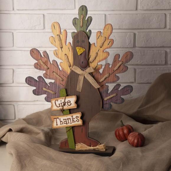 Glitzhome Glitzhome Burlap Wooden Turkey Decor For Thanksgiving