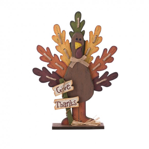 glitzhome Glitzhome Burlap Wooden Turkey Decor for Thanksgiving