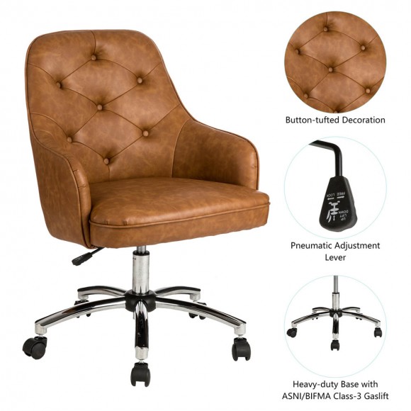 Glitzhome Glitzhome Caramel Bonded Leather Gaslift Adjustable Swivel Office Chair/Desk Chair