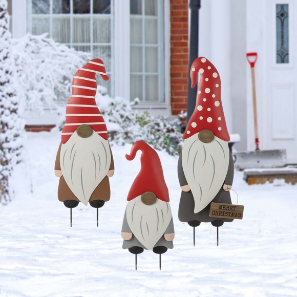 Glitzhome Glitzhome Christmas Metal Gnome Yard Stake Or Standing Decor Or Wall Decor Set Of 3