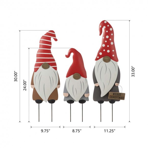 Glitzhome Glitzhome Christmas Metal Gnome Yard Stake Or Standing Decor Or Wall Decor Set Of 3
