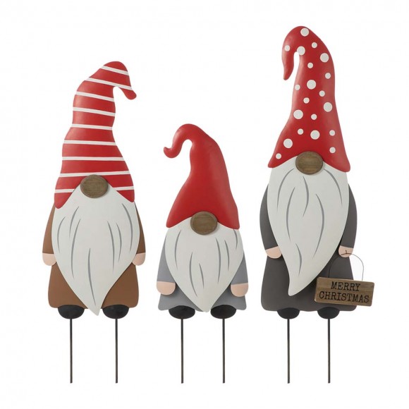 glitzhome Glitzhome Christmas Metal Gnome Yard Stake or Standing Decor or Wall Decor Set of 3