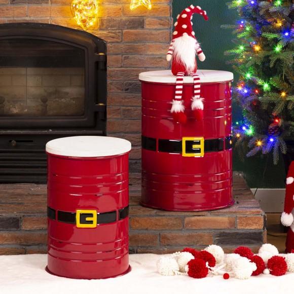 Glitzhome Glitzhome Christmas Santa Belt Metal Storage Accent Stool Or Space Saver With Wood Lid Set Of 2