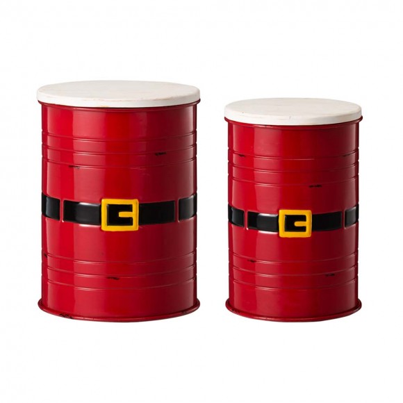 glitzhome Glitzhome Christmas Santa Belt Metal Storage Accent Stool or Space Saver with Wood Lid Set of 2