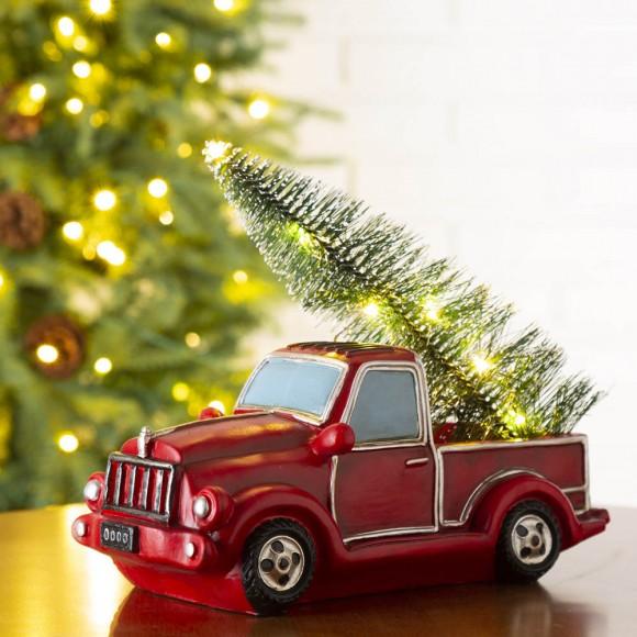 Glitzhome Glitzhome Christmas Table Decor Ornaments 12.52"L Red Truck With Lighted Tree