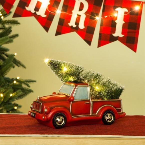 Glitzhome Glitzhome Christmas Table Decor Ornaments 12.52"L Red Truck With Lighted Tree