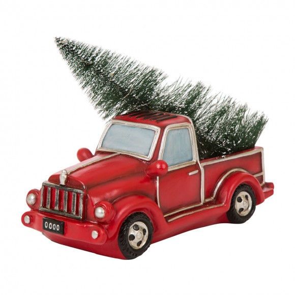 glitzhome Glitzhome Christmas Table Decor Ornaments 12.52"L Red Truck With Lighted Tree