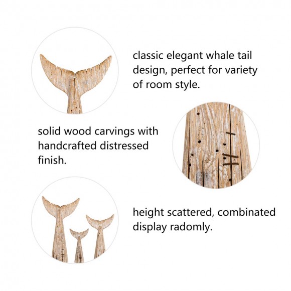 Glitzhome Glitzhome Coastal Weathered Wood Whale Tail Table Decor Set Of 3