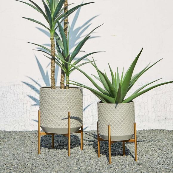 Glitzhome Glitzhome Concrete Patterned Metal Pot Planter Stand Set Of 2