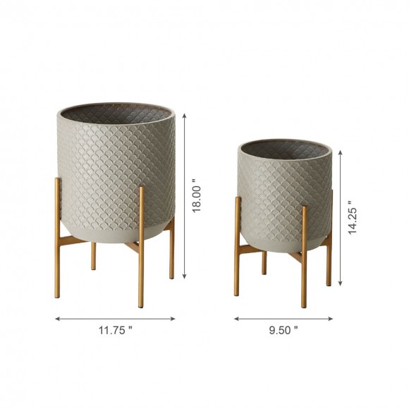 Glitzhome Glitzhome Concrete Patterned Metal Pot Planter Stand Set Of 2