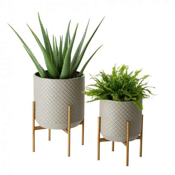 Glitzhome Glitzhome Concrete Patterned Metal Pot Planter Stand Set Of 2