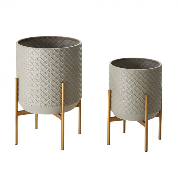 glitzhome Glitzhome Concrete Patterned Metal Pot Planter Stand Set of 2