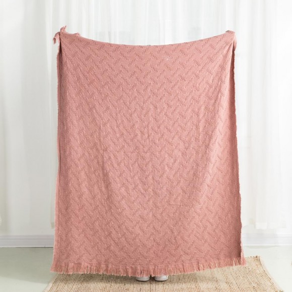 Glitzhome Glitzhome Coral Pink Grid Cotton Woven Throw